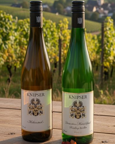 Zwei Weinflaschen vom Weingut Knipser